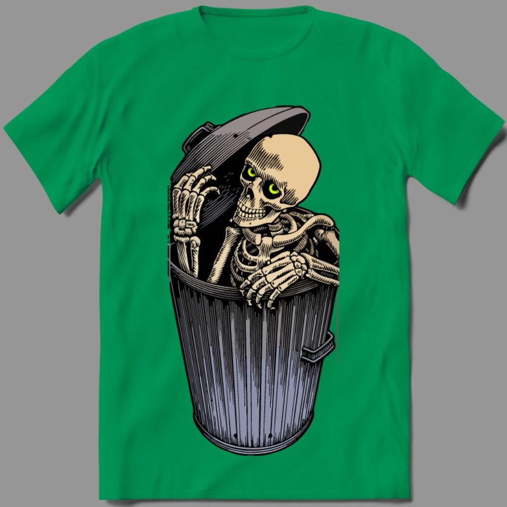 SKATER PP SKELETON TRASH CAN SHIRT